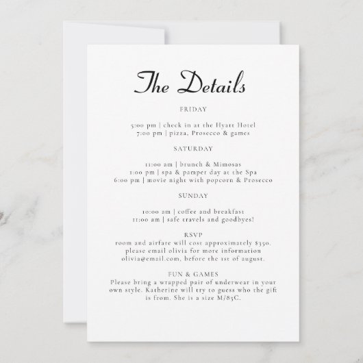 Pyjamas Prosecco Chic Bachelorette Party Route Kaart (Achterkant)