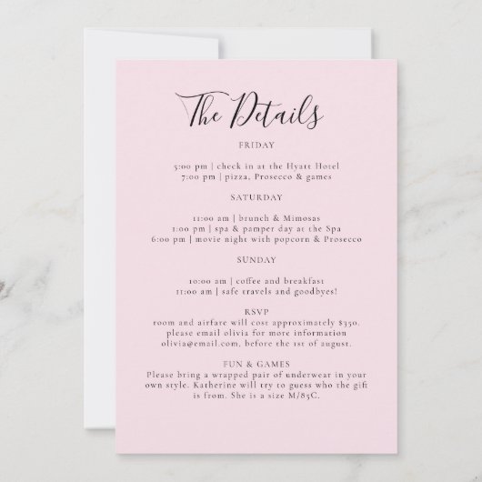 Pyjamas Prosecco Chic Bachelorette Party Route Kaart (Achterkant)