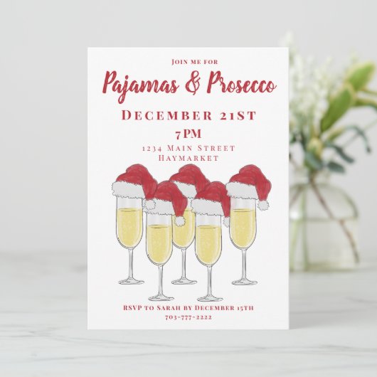 Pyjama's & Prosecco Kerstfeest Meisjes Nacht Kaart (Staand voorkant)