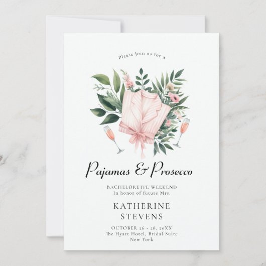 Pyjamas Prosecco Leaf Bachelorette Party Route Kaart (Voorkant)