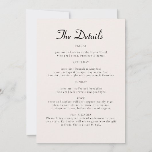 Pyjamas Prosecco Leaf Bachelorette Party Route Kaart (Achterkant)