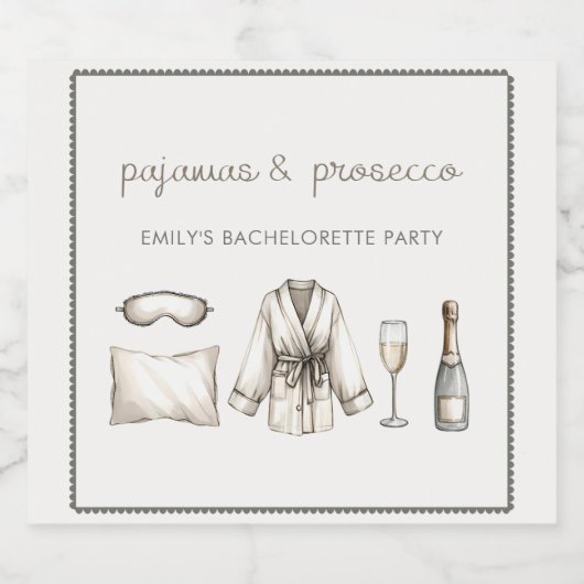 Pyjama's & Prosecco Persoonlijk Afscheid Als Bruid Sparkling Wijnetiket (Enkel label)
