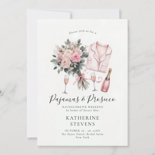 Pyjamas Prosecco Roos Bachelorette Party Routebesc Kaart (Voorkant)