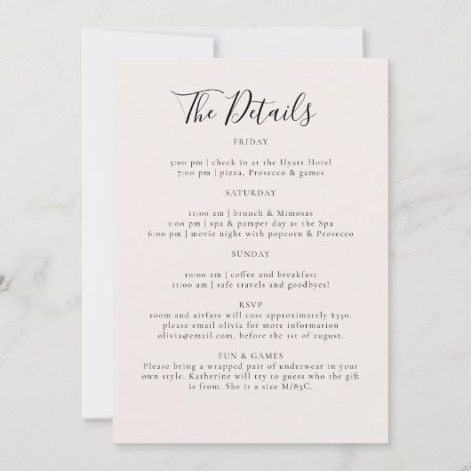 Pyjamas Prosecco Roos Bachelorette Party Routebesc Kaart (Achterkant)