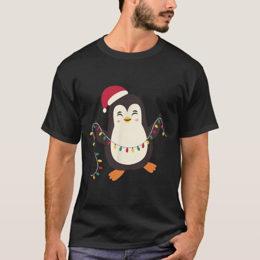Pyjama's Schattigee Pinguïns Xmas Santa Lights Ker T-shirt (Voorkant)