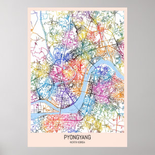 Pyongyang Noord-Korea Stadsplattegrond Poster
