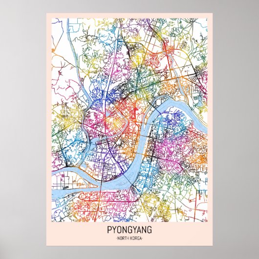 Pyongyang Noord-Korea Stadsplattegrond Poster (Voorkant)