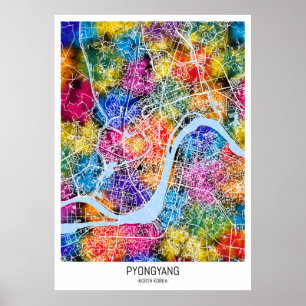 Pyongyang Noord-Korea Stadsplattegrond Poster