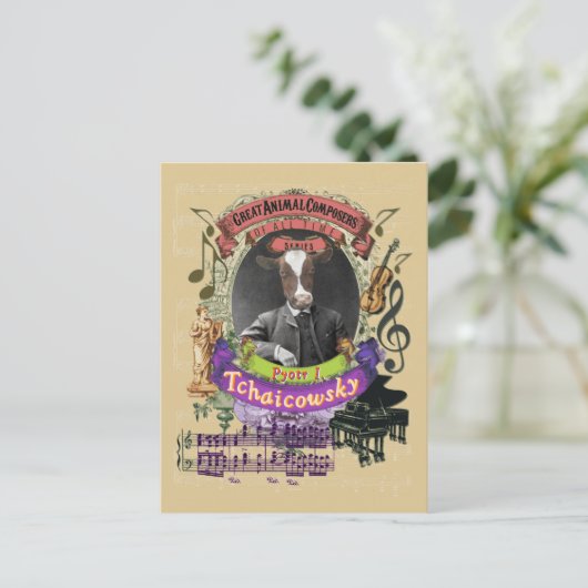 Pyotr Tchaicowsky Cow Animal Composer Tchaikovsky Briefkaart (Staand voorkant)