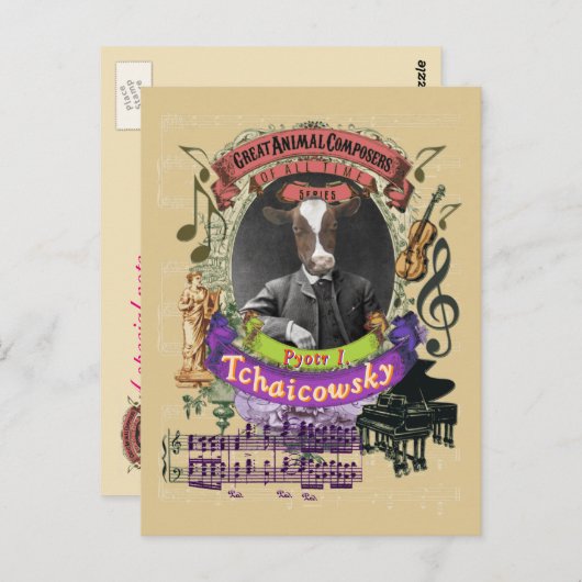 Pyotr Tchaicowsky Cow Animal Composer Tchaikovsky Briefkaart (Voorkant / Achterkant)