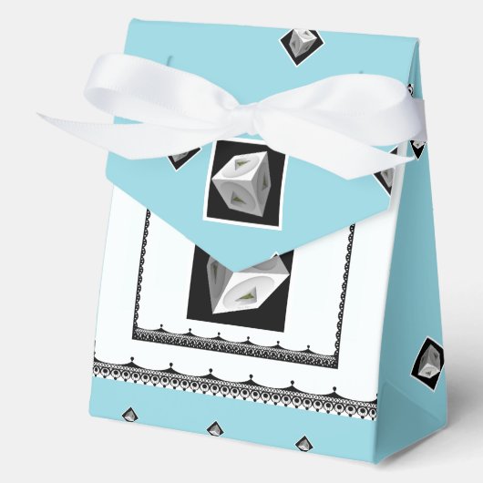 Pyramid Cube Zwart Wit Pastel Blauw Bedankdoosjes (Voorkant)
