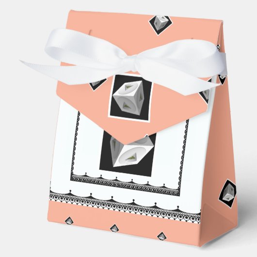 Pyramid Cube Zwart Wit Perzik Bedankdoosjes (Voorkant)