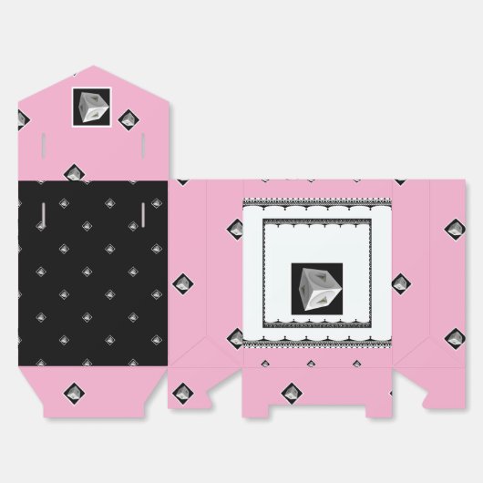Pyramid Cube Zwart Wit Roze Bedankdoosjes (Ongevouwen)