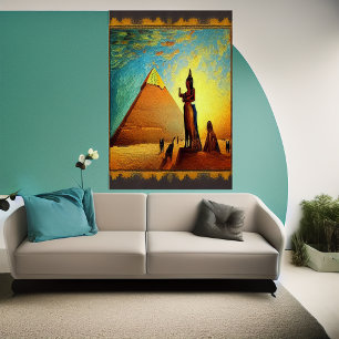 Pyramid, Statues, Egypte AI Art Poster