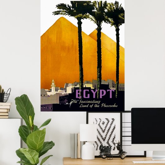 Pyramiden achter palmbomen, Egypte Poster (Thuiskantoor)