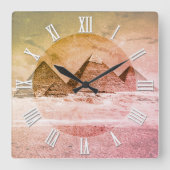  Pyramiden in de woestijn van Caïro, het oude Egyp Vierkante Klok (Voorkant)