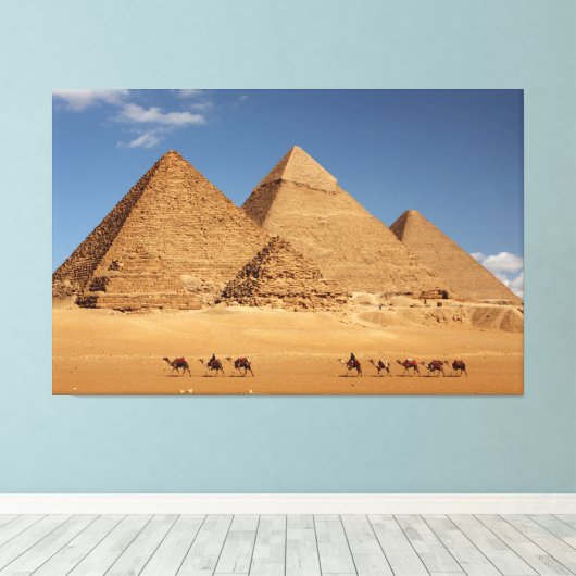 Pyramiden van Giza en Camels Canvas (Insitu (Houten vloer))