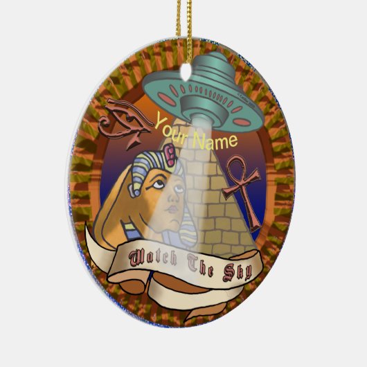 Pyramids Alien Spaceship Keramisch Ornament (Rechts)