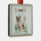 Pyrenean Shepherd Watercolor Personalized Dog Metalen Ornament (Rechts)