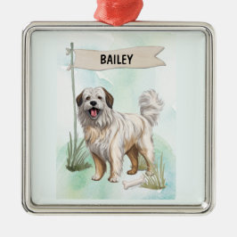 Pyrenean Shepherd Watercolor Personalized Dog Metalen Ornament