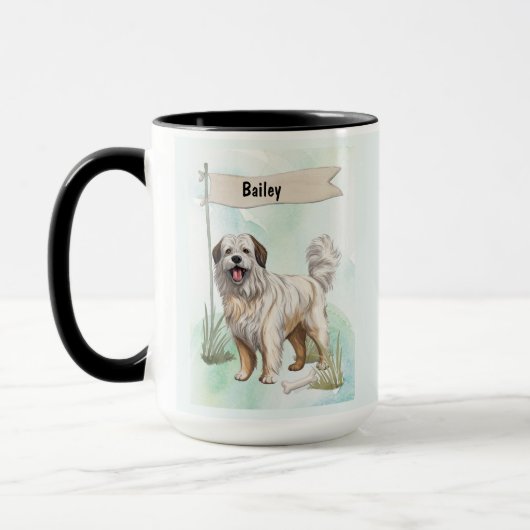 Pyrenean Shepherd Watercolor Personalized Dog Mok (Links)