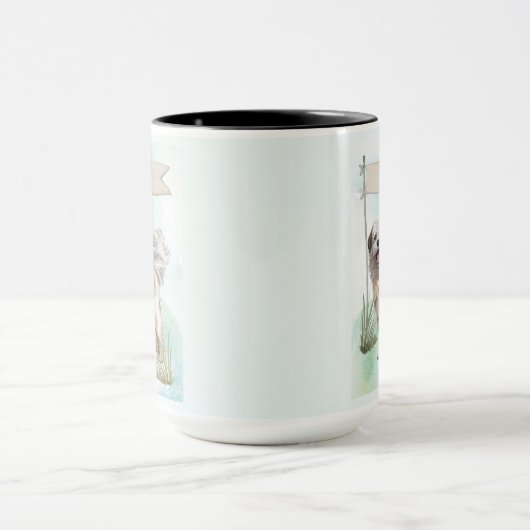 Pyrenean Shepherd Watercolor Personalized Dog Mok (Midden)