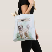 Pyrenean Shepherd Watercolor Personalized Dog Tote Bag (Dichtbij)