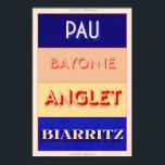 Pyrénées-Atlantiques Nouvelle Aquitaine Art Deco P Poster<br><div class="desc">Ontwerp van het poster van Nouvelle Aquitaine. Dit Poster met een tekenfilm van het Chic Art Deco is een soort sporten uit het zuidwesten van Frankrijk. Ideaal voor diegenen die van hun liefde voor deze regio willen shows. Van t-shirts tot huiswaren en accessoires, is er iets voor iedereen - dus...</div>