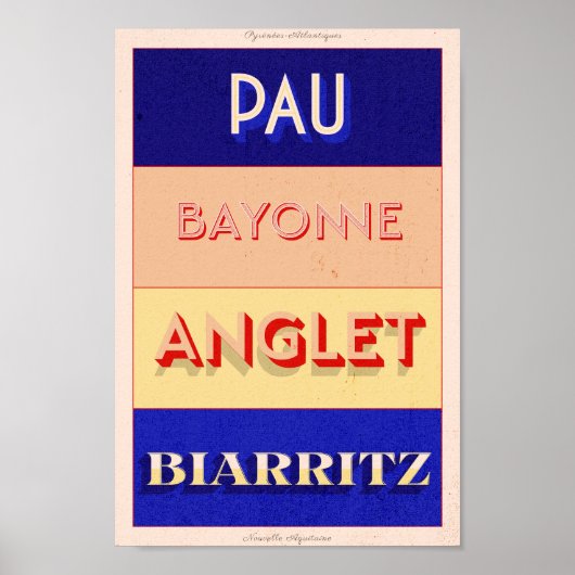 Pyrénées-Atlantiques Nouvelle Aquitaine Art Deco P Poster (Voorkant)