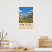 Pyrénées Frankrijk – Alpines Illustrated Landschap Poster (Keuken)
