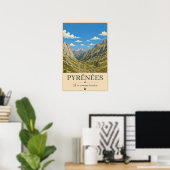 Pyrénées Frankrijk – Alpines Illustrated Landschap Poster (Thuiskantoor)