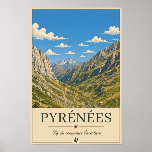 Pyrénées Frankrijk – Alpines Illustrated Landschap Poster (Voorkant)