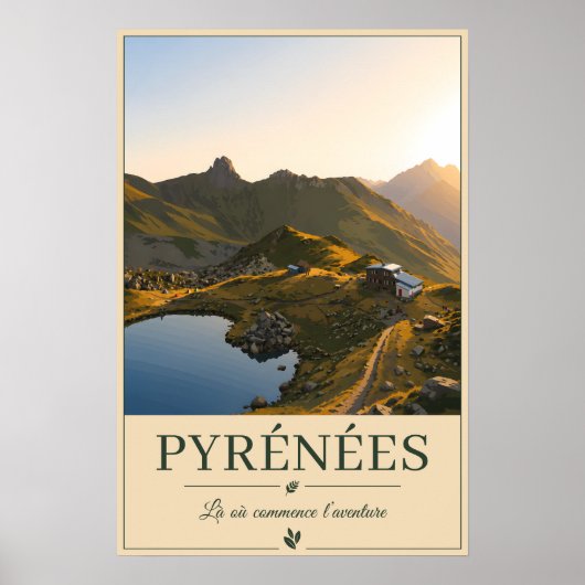 Pyrénées Frankrijk – Geïllustreerd meer landschap Poster (Voorkant)