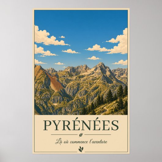 Pyrénées Frankrijk – Richels Geïllustreerd Landsch Poster (Voorkant)