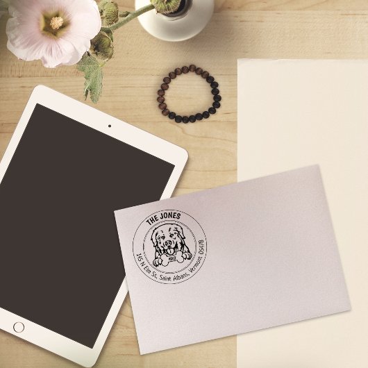 Pyrenees hond retour adres familie rubberstempel