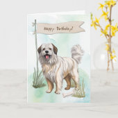 Pyreneese herder Hondenras onder verjaardagsbord Kaart (Gele Bloem)