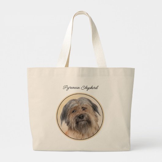 Pyreneese herder schilderij langharige fawn hond k grote tote bag (Achterkant)