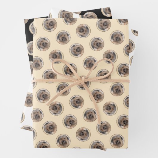 Pyreneese herder schilderij langharige fawn hond k inpakpapier vel (In situ)