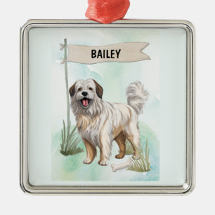 Pyreneese Herdershond Aquarel Gepersonaliseerde Ho Metalen Ornament
