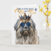 Pyrenese Herder Koning voor een Dag Grappige Verja Kaart (Gele Bloem)