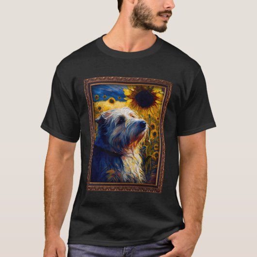 Pyrenese herder schilderij zonnebloem bloem mam wo t-shirt (Voorkant)
