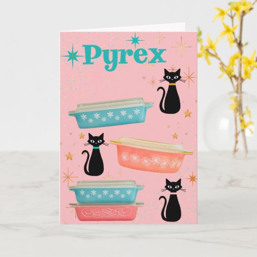  Pyrex Love RetroBlack Mid-Century Cats Kaart (Gele Bloem)