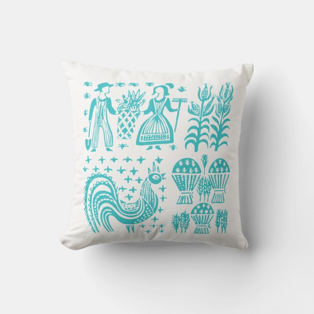  Pyrex Patroon - Butterprint Turquoise Blue Kussen (Voorkant)
