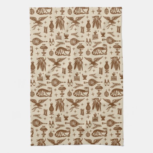  Pyrex Pattern - Early American Cat (Brown) Theedoek (Verticaal)