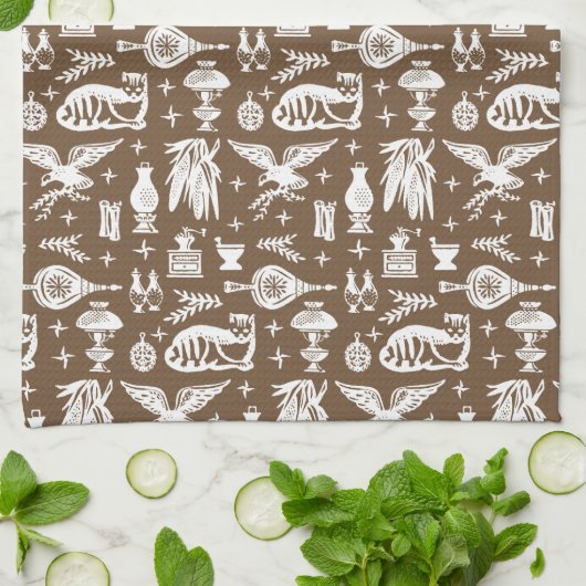  Pyrex Pattern - Early American Cat (White) Theedoek (Gevouwen)