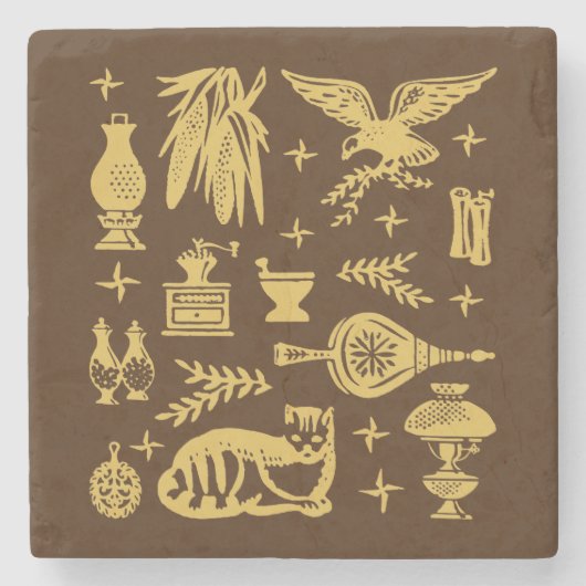 Pyrex Pattern - Early American (Gold) Stenen Onderzetter (Voorkant)