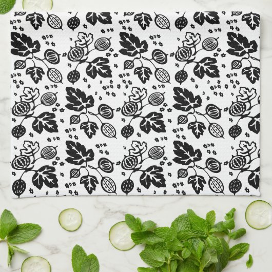 Pyrex Pattern - Gooseberry Black Theedoek (Gevouwen)