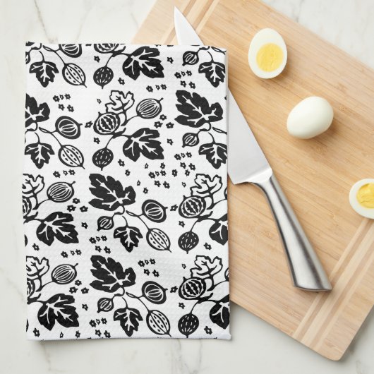  Pyrex Pattern - Gooseberry Black Theedoek (Quarter Fold)