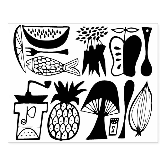  Pyrex Pattern - Mod Kitchen (Foods Foodie) Rubberstempel (Afrduk)