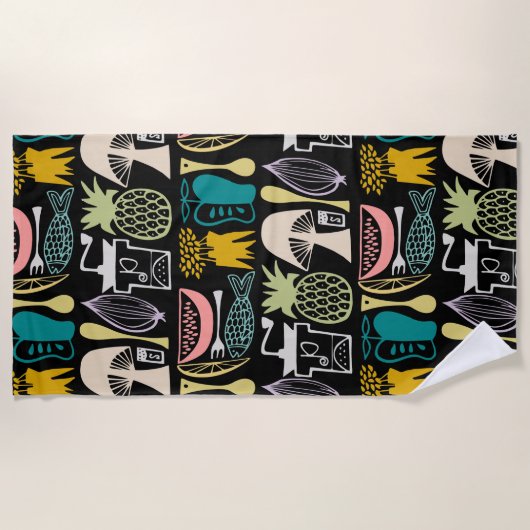  Pyrex Pattern - Mod Kitchen (kleuren van 1950) Strandlaken (Voorkant)